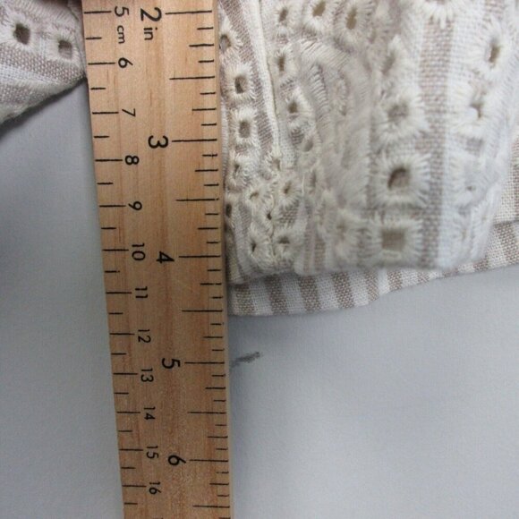 Johnny Was Jade Ciana Paper Bag Short Women L Beige Stripe Linen Cotton Belt 261 - Picture 9 of 10